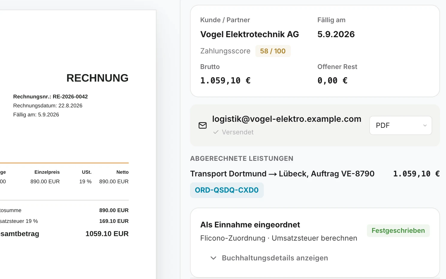 Invoice from the order: view in flicono