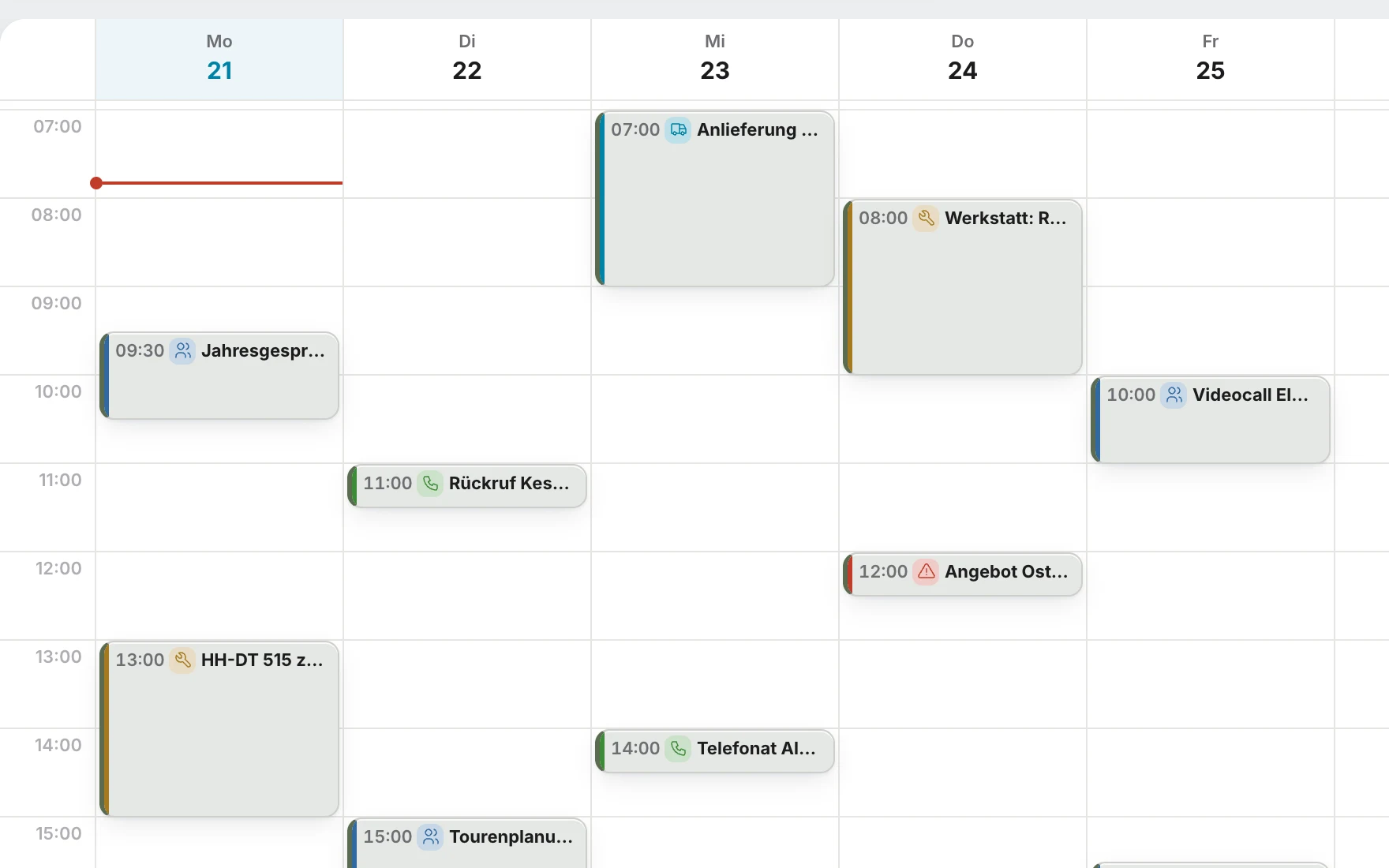 Calendar synced with Google both ways: view in flicono