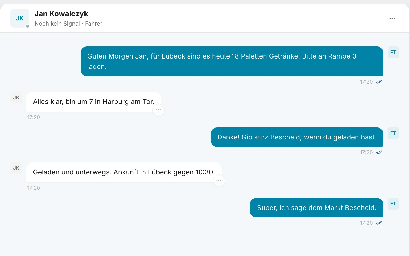 Driver chat with read receipts: view in flicono